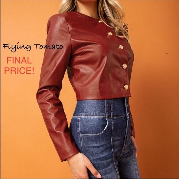 ❤️Brand New Flying Tomato Red Crop Vegan Leather Jackets - Picture 5 of 6